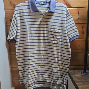 Ralph Lauren Mens Large Yellow and Blue Striped Polo Shirt 0319